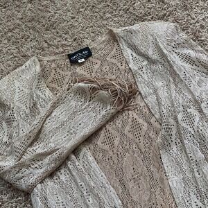 ONYX Nite by Wendye Chaitin Gold Lace Flapper Dress & Cardigan Women's Sz 12